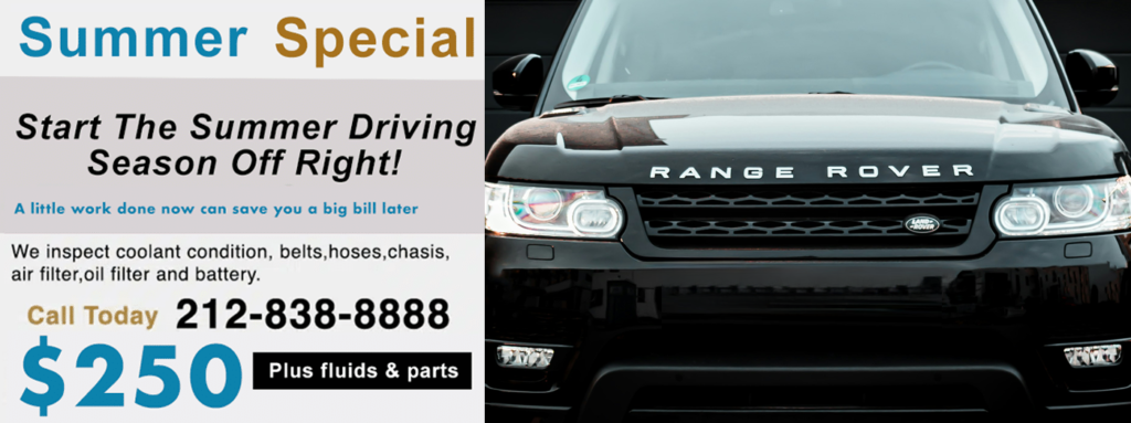 RangeRover pickup & delivery for RangeRover scheduled service, maintenance or repair in NYC. We do everything the dealer can do and more. Call us to pick up your RangeRover in NYC for scheduled service, maintenance or repair and we will return it to your location in NYC when service is complete. Let us help you save time and help keep your Range Rover looking and running like new. We are the #1 RangeRover dealer alternative Repair Service in NYC.
